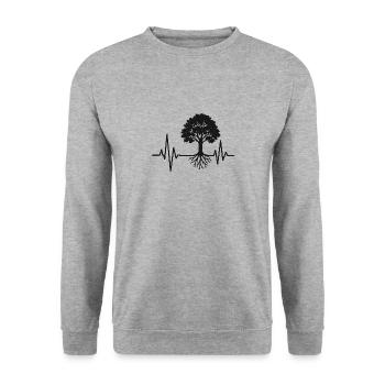 Herzschlag der Erde – Natur & Nachhaltigkeit - Unisex Pullover - Weißgrau meliert - Vorne - Alina (178cm) & Michal (187cm)