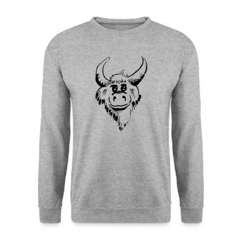 Lustiger Entwurf eines Stiers - Unisex Pullover - Weißgrau meliert - Vorne - Alina (178cm) & Michal (187cm)