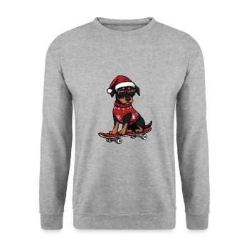 Dobermann Hund Weihnachten Lustig - Unisex Pullover - Weißgrau meliert - Vorne - Alina (178cm) & Michal (187cm)