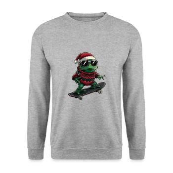 Frosch Weihnachten Lustig - Unisex Pullover - Weißgrau meliert - Vorne - Alina (178cm) & Michal (187cm)