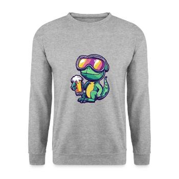 Chameleon Ski Bier - Unisex Pullover - Weißgrau meliert - Vorne - Alina (178cm) & Michal (187cm)