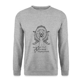 Katze im Spiegel Löwe Spiegelbild Illustration - Unisex Pullover - Weißgrau meliert - Vorne - Alina (178cm) & Michal (187cm)