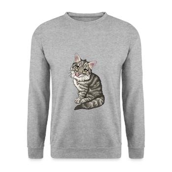 Norwegian Forest Cat Tabby Tiger Illustration - Unisex Sweatshirt - salt & pepper - Front - Alina (178cm) & Michal (187cm)