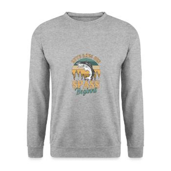 Rute raus der spass beginnt angeln Angel Fisch - Unisex Pullover - Weißgrau meliert - Vorne - Alina (178cm) & Michal (187cm)