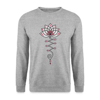 Lotus, Yoga Meditation, Festival, Blume, Blüte - Unisex Pullover - Weißgrau meliert - Vorne - Alina (178cm) & Michal (187cm)