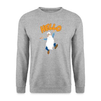 Hello Maestro Mit Schriftzug Hello - Unisex Pullover - Weißgrau meliert - Vorne - Alina (178cm) & Michal (187cm)