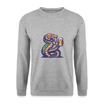 Schlange Kobra Bier Pixel - Unisex Pullover - Weißgrau meliert - Vorne - Alina (178cm) & Michal (187cm)