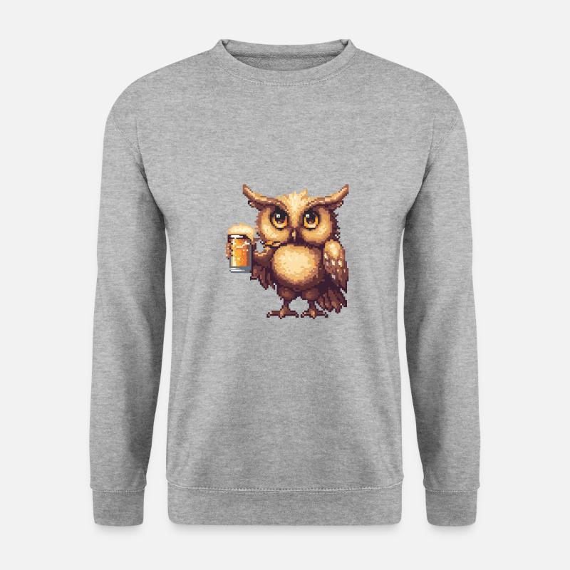 Eule Bier Pixel - Unisex Pullover - Weißgrau meliert