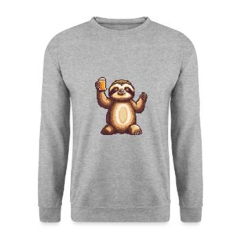 Faultier Bier Pixel - Unisex Pullover - Weißgrau meliert - Vorne - Alina (178cm) & Michal (187cm)