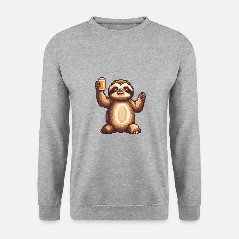 Faultier Bier Pixel - Unisex Pullover - Weißgrau meliert