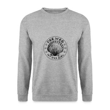 Der Weg ist das Ziel Jakobsweg - Unisex Pullover - Weißgrau meliert - Vorne - Alina (178cm) & Michal (187cm)