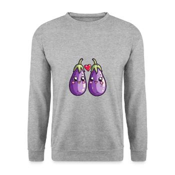 Aubergine Couple Amour Coeur Saint Valentin - Sweat-shirt Unisexe - gris chiné - Devant - Alina (178cm) & Michal (187cm)