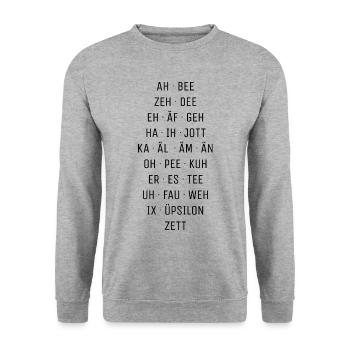 Deutsches Alphabet in Lautschrift - Unisex Pullover - Weißgrau meliert - Vorne - Alina (178cm) & Michal (187cm)