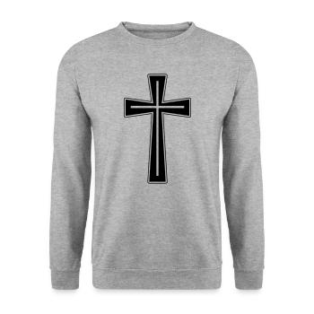 Kreuz - Unisex Pullover - Weißgrau meliert - Vorne - Alina (178cm) & Michal (187cm)