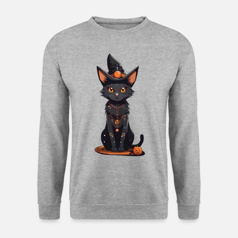 Magische Hexen Katze Halloween Magie Design - Unisex Pullover - Weißgrau meliert