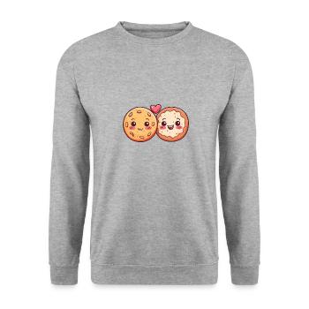Cookies Couple Amour Coeur Bande Dessinée - Sweat-shirt Unisexe - gris chiné - Devant - Alina (178cm) & Michal (187cm)