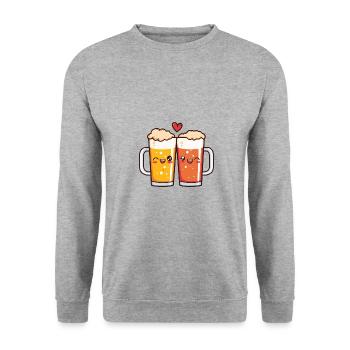 Bier Herz Liebe Party Niedlich - Unisex Pullover - Weißgrau meliert - Vorne - Alina (178cm) & Michal (187cm)
