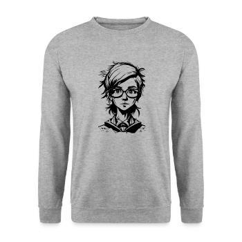 Manga Girl - Schoolgirl with Glasses - Unisex Sweatshirt - salt & pepper - Front - Alina (178cm) & Michal (187cm)