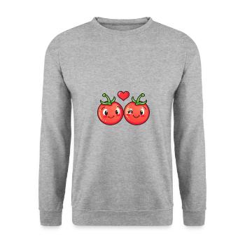 Couple de tomates amour coeur Saint-Valentin - Sweat-shirt Unisexe - gris chiné - Devant - Alina (178cm) & Michal (187cm)
