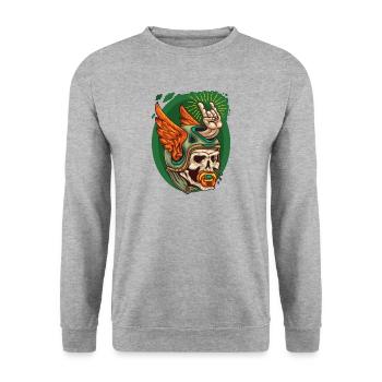 Skull with helmet and pacifier - Unisex Sweatshirt - salt & pepper - Front - Alina (178cm) & Michal (187cm)