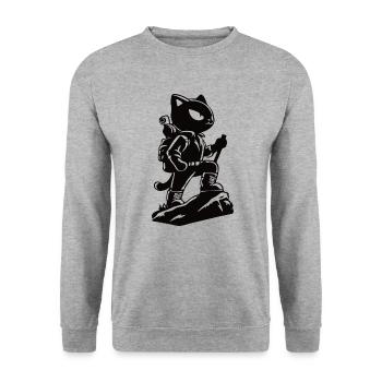 Colles Wanderungs Design mit der Wanderkatze - Unisex Pullover - Weißgrau meliert - Vorne - Alina (178cm) & Michal (187cm)