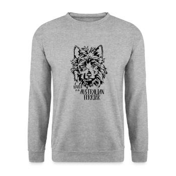 Loved by AUSTRALIAN TERRIER Hundespruch Wilsigns - Unisex Pullover - Weißgrau meliert - Vorne - Alina (178cm) & Michal (187cm)
