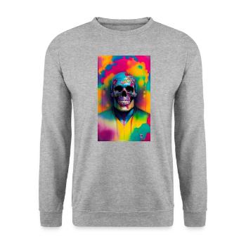 ARTWORK Skull Color - Unisex Pullover - Weißgrau meliert - Vorne - Alina (178cm) & Michal (187cm)