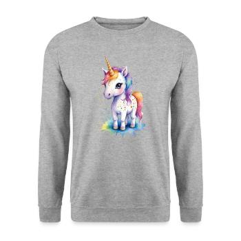 Rainbow Dreams: Kawaii Einhorn Aquarell - Unisex Pullover - Weißgrau meliert - Vorne - Alina (178cm) & Michal (187cm)