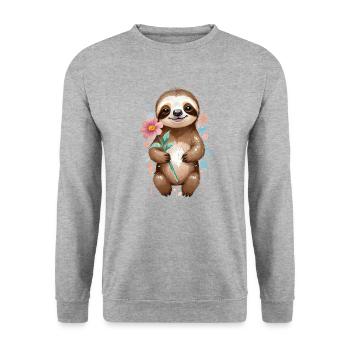 Flower Power Faultier - Aquarell - Unisex Pullover - Weißgrau meliert - Vorne - Alina (178cm) & Michal (187cm)