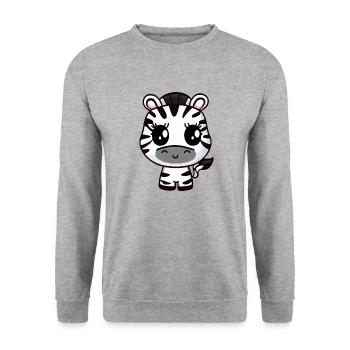 Süßes Kawaii Zebra, Charmantes Tierdesign - Unisex Pullover - Weißgrau meliert - Vorne - Alina (178cm) & Michal (187cm)