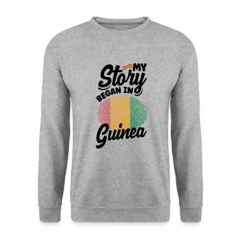 Guinea Guinea Guinea Flagge Meine Geschichte begann in - Unisex Pullover - Weißgrau meliert - Vorne - Alina (178cm) & Michal (187cm)