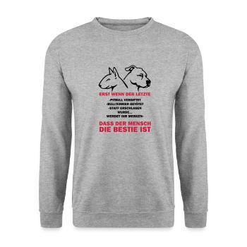 351 Der Mensch ist die Bestie - Unisex Pullover - Weißgrau meliert - Vorne - Alina (178cm) & Michal (187cm)