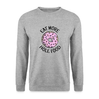 Mangez plus de cadeau de beignet drôle de nourriture de trou - Sweat-shirt Unisexe - gris chiné - Devant - Alina (178cm) & Michal (187cm)