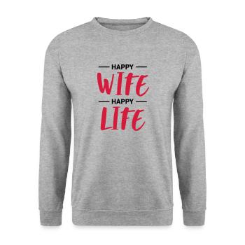 HAPPY WIFE HAPPY LIFE - Unisex Pullover - Weißgrau meliert - Vorne - Alina (178cm) & Michal (187cm)