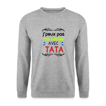J'ai bêtise avec tata - Sweat-shirt Unisexe - gris chiné - Devant - Alina (178cm) & Michal (187cm)