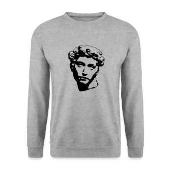 Mhoch2clothing - roman bust - Unisex Pullover - Weißgrau meliert - Vorne - Alina (178cm) & Michal (187cm)