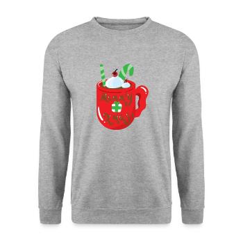 Weihnachten Tasse - Unisex Pullover - Weißgrau meliert - Vorne - Alina (178cm) & Michal (187cm)