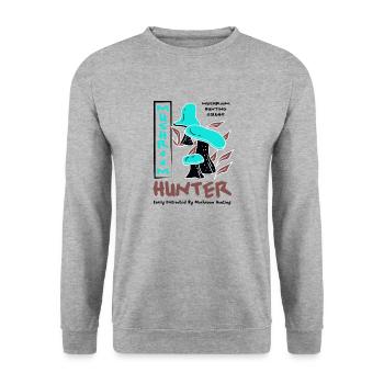 Ironisches Sprichwort zur Pilzjagd - Unisex Pullover - Weißgrau meliert - Vorne - Alina (178cm) & Michal (187cm)