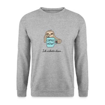 Faultier - Ich arbeite dran... - Unisex Pullover - Weißgrau meliert - Vorne - Alina (178cm) & Michal (187cm)