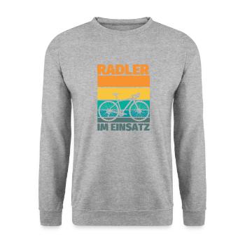 Radler im Einsatz Lustiges Fahrradfahrer Fahrrad - Unisex Pullover - Weißgrau meliert - Vorne - Alina (178cm) & Michal (187cm)