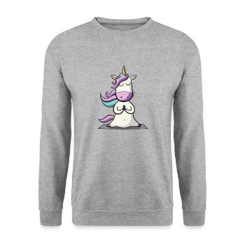 Einhorn Yoga Lustig Yogalehrerin Geschenkidee - Unisex Pullover - Weißgrau meliert - Vorne - Alina (178cm) & Michal (187cm)