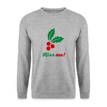 Kiss me - Weihnachtsdesign mit Mistel - Unisex Pullover - Weißgrau meliert - Vorne - Alina (178cm) & Michal (187cm)