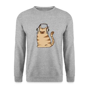 Cat Headset Music Lofi Chillhop Gift Idea - Unisex Sweatshirt - salt & pepper - Front - Alina (178cm) & Michal (187cm)
