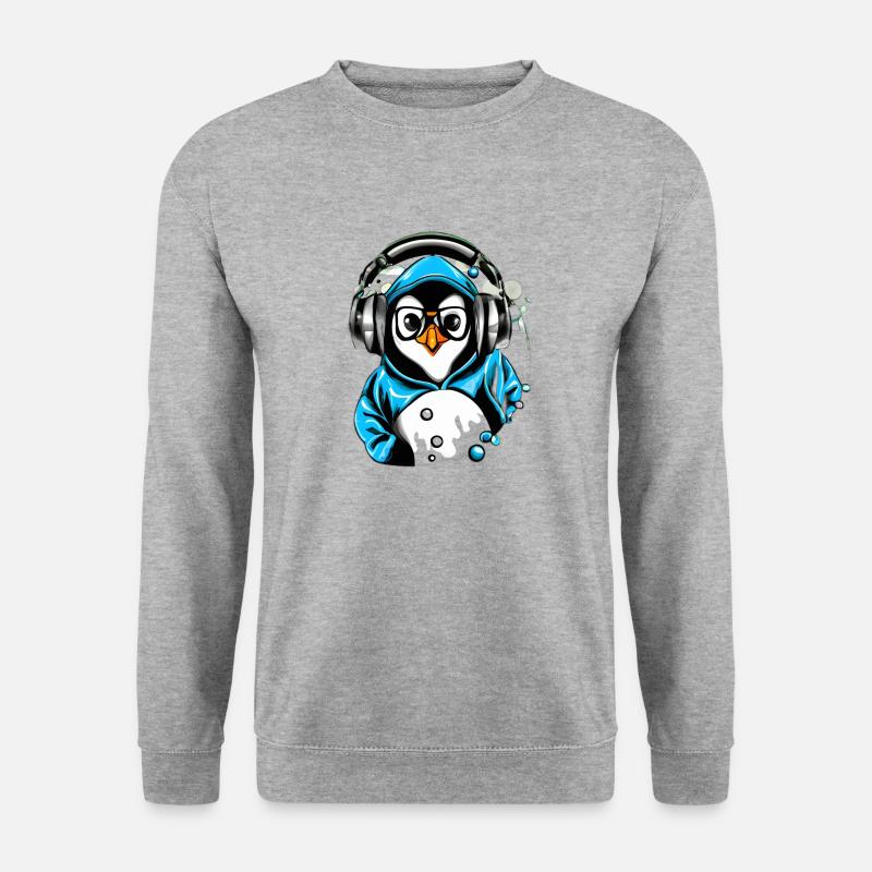Pinguin mit blauen Pullover - Unisex Pullover - Weißgrau meliert
