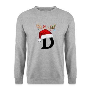 Lettre D bonnet de Noël - Sweat-shirt Unisexe - gris chiné - Devant - Alina (178cm) & Michal (187cm)