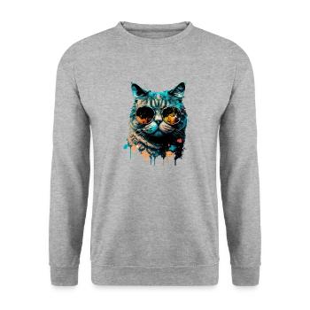 Katze, Color Splash Design, Farbkleckse - Unisex Pullover - Weißgrau meliert - Vorne - Alina (178cm) & Michal (187cm)