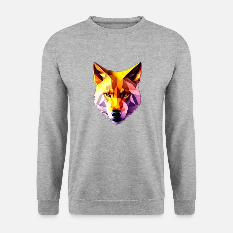 Low Poly Wolf Gesicht Design - Unisex Pullover - Weißgrau meliert