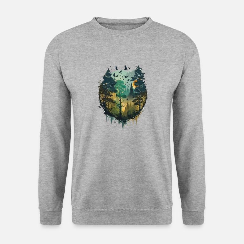 Waldmotiv - Wald - Logo - Unisex Pullover - Weißgrau meliert