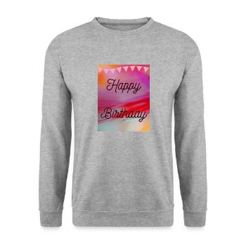 ALLES GUTE ZUM GEBURTSTAG, ALLES GUTE ZUM GEBURTSTAG, GEBURTSTAG, GEBURTSTAG - Unisex Pullover - Weißgrau meliert - Vorne - Alina (178cm) & Michal (187cm)