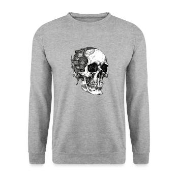 Gruseliger Machinen Totenkopf Schädel im Goth Stil - Unisex Pullover - Weißgrau meliert - Vorne - Alina (178cm) & Michal (187cm)